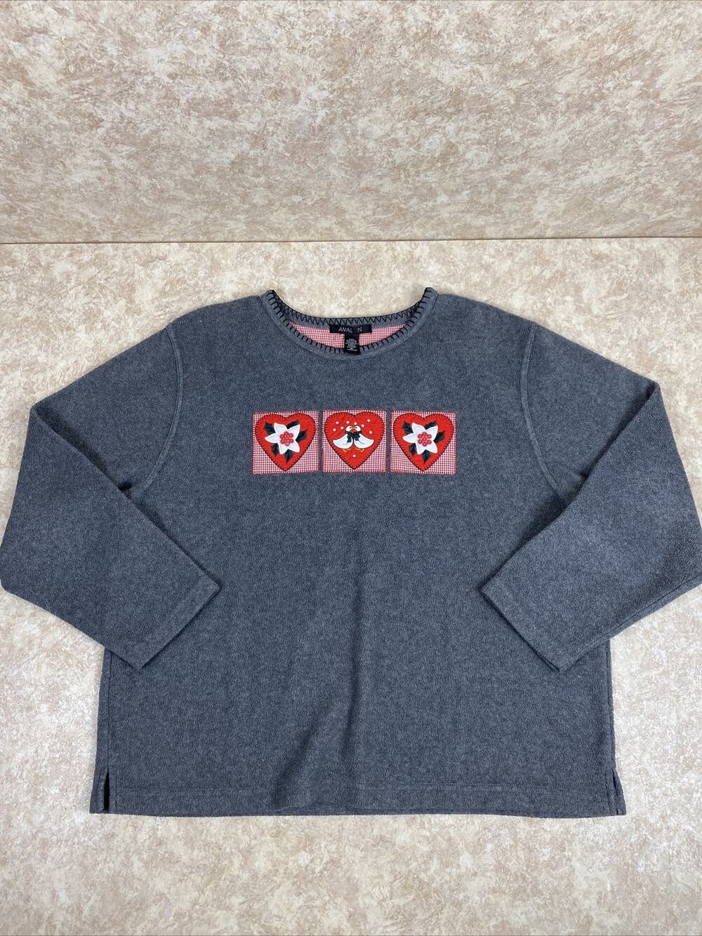 AVALON Christmas Sweater Size XL Fleece Pullover Poinsettias Geese Crewneck Ugly